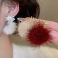 Plush Ball Zircon Firework Drop Earrings With Silver Needle Posts, Geometric OL Style view 1