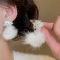 Plush Ball Zircon Firework Drop Earrings With Silver Needle Posts, Geometric OL Style view 3