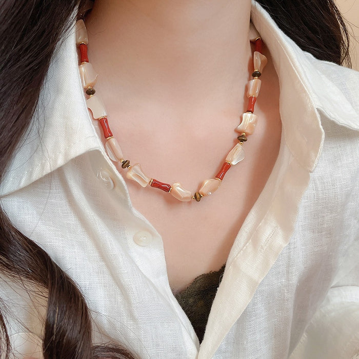 Ethnic Style Irregular Shell Beaded Necklace For Women Geometric Mother Of Pearl Choker