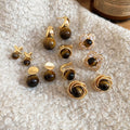 18K Gold Plated Tiger Eye Stone Round Geometric Drop Earrings With Silver Posts view 3