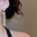 Silver Needle Zircon Crystal Beaded Chain Tassel Drop Earrings For Women Light Luxury Style view 3