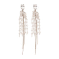 Silver Needle Zircon Crystal Beaded Chain Tassel Drop Earrings For Women Light Luxury Style view 5