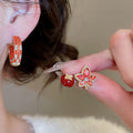 Light Luxury Copper Zircon Apple Maple Leaf Stud Earrings With Enamel Drip Geometric Design view 2