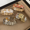 Alloy Square Hollow Heart Print Elastic Bangle, Retro European Style Geometric Bracelet view 3
