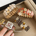 Alloy Square Hollow Heart Print Elastic Bangle, Retro European Style Geometric Bracelet view 1