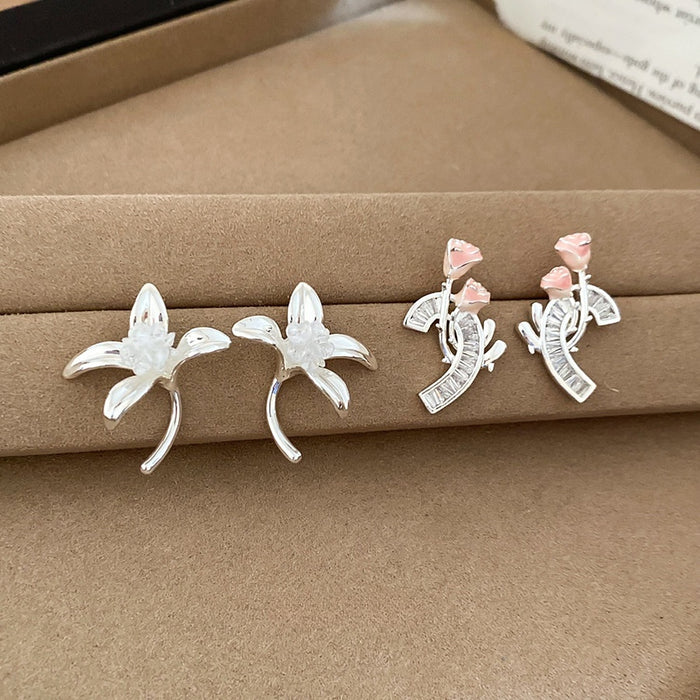Light Luxury Copper Flower Cross Stud Earrings With Silver Pins For Daily Commute Style