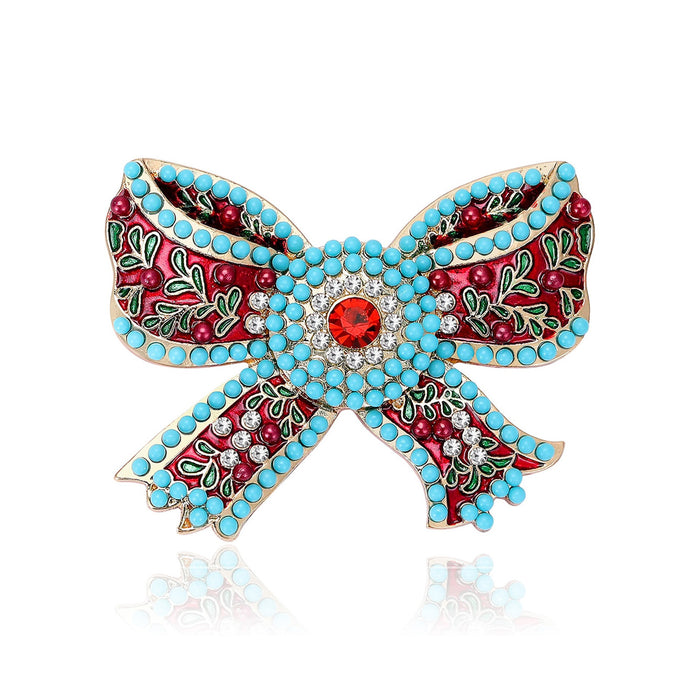 Vintage Alloy Enamel Bow Brooch Pin For Elegant Apparel Accessories