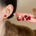 Silver Needle Faux Pearl Zircon Flocked Horse Stud Earrings Light Luxury Chinese Retro Style view 4