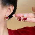 Silver Needle Faux Pearl Zircon Flocked Horse Stud Earrings Light Luxury Chinese Retro Style view 2