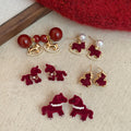 Silver Needle Faux Pearl Zircon Flocked Horse Stud Earrings Light Luxury Chinese Retro Style view 3