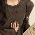 Vintage Copper Horse Pendant Sweater Necklace With Wood Star Charm, New Chinese Light Luxury Choker view 3
