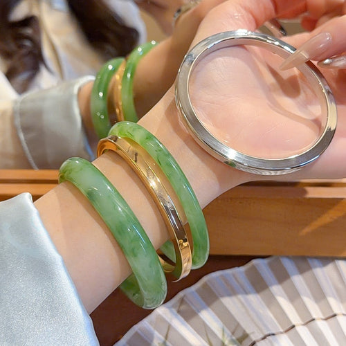 New Chinese Style Resin Marbled Geometric Smooth Round Bangle Minimalist Plastic Bracelet