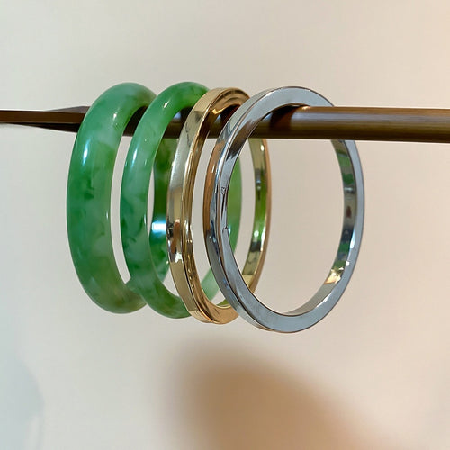 New Chinese Style Resin Marbled Geometric Smooth Round Bangle Minimalist Plastic Bracelet