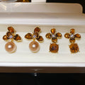 18K Gold Plated Zircon Flower Round Drop Earrings With Silver Posts, Maillard Retro Style view 2