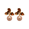 18K Gold Plated Zircon Flower Round Drop Earrings With Silver Posts, Maillard Retro Style view 5