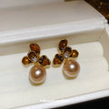 18K Gold Plated Zircon Flower Round Drop Earrings With Silver Posts, Maillard Retro Style view 4