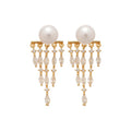 14K Gold Plated Silver Needle Zircon Tassel Faux Pearl Geometric Drop Earrings For Women view 5
