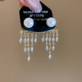 14K Gold Plated Silver Needle Zircon Tassel Faux Pearl Geometric Drop Earrings For Women view 2