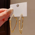 Alloy Rhinestone Bamboo Segment Curved Geometric Hoop Earrings For Women view 4