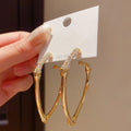 Alloy Rhinestone Bamboo Segment Curved Geometric Hoop Earrings For Women view 2