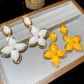 Light Luxury Enamel Flower Pendant Drop Earrings With Iron Studs, Vintage Statement Earrings For Women view 4