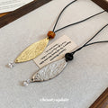 Minimalist Light Luxury Alloy Leaf Pendant Leather Sweater Necklace For Women view 2