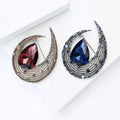Alloy Crystal Glass Moon Teardrop Brooch Pin For Suit Lapels view 4