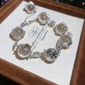 Minimalist Faux Crystal Beaded Snowflake Floral Geometric Bangle For Women view 1