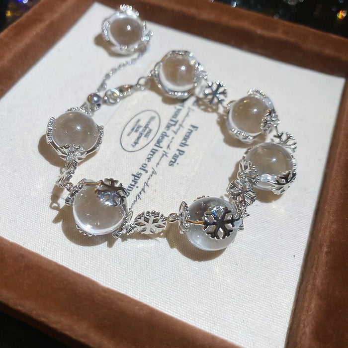 Minimalist Faux Crystal Beaded Snowflake Floral Geometric Bangle For Women