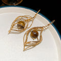Vintage Maillard Iron Twisted Diamond Tiger Eye Pendant Hook Drop Earrings view 4