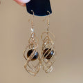 Vintage Maillard Iron Twisted Diamond Tiger Eye Pendant Hook Drop Earrings view 2