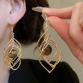 Vintage Maillard Iron Twisted Diamond Tiger Eye Pendant Hook Drop Earrings view 1