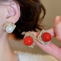 Light Luxury Geometric Square Faux Pearl Zircon Stud Earrings With Silver Posts For Women view 2