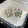 14K Gold Plated Silver Post Butterfly Faux Pearl Stud Earrings Elegant Light Luxury Style view 2