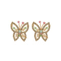 14K Gold Plated Silver Post Butterfly Faux Pearl Stud Earrings Elegant Light Luxury Style view 5