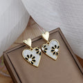Daisy Heart Enamel Drop Earrings Niche Versatile Floral Heart Dangle Ear Jewelry view 2