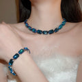Light Luxury Copper Jewelry Set With Rhinestone Square Stud Earrings Bracelet Necklace view 4