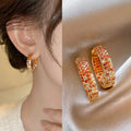 Alloy Round Zircon Hoop Earrings For Women Light Luxury Vintage Geometric Ear Jewelry view 1