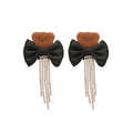 Copper Bowknot Drop Earrings With Rhinestone Bear Tassels, Minimalist Light Luxury Women's Jewelry view 5