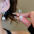 14K Gold Plated Zircon Faux Pearl Geometric Round Earrings For Women Vintage Light Luxury Ear Cuffs view 4