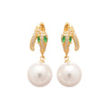 14K Gold Plated Zircon Faux Pearl Geometric Round Earrings For Women Vintage Light Luxury Ear Cuffs view 5