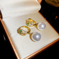 14K Gold Plated Zircon Faux Pearl Geometric Round Earrings For Women Vintage Light Luxury Ear Cuffs view 3
