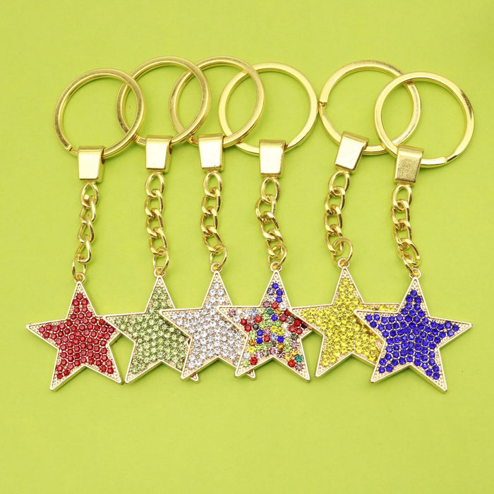 Zinc Alloy Full Diamond Star Keychain Bag Charm Gift
