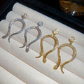 14K Gold Plated Copper Zircon Snake Stud Earrings, Light Luxury Vintage Statement Jewelry view 1