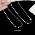 French Cross Pendant Faux Pearl Necklace Minimal Light Luxury Geometric Choker For Daily Wear view 2