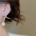 Light Luxury Twisted Faux Pearl Cross Stud Earrings, Vintage Geometric Round Ear Jewelry view 4