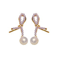 Light Luxury Twisted Faux Pearl Cross Stud Earrings, Vintage Geometric Round Ear Jewelry view 5