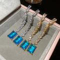 18K Gold Plated Copper Square Zircon Stud Earrings With Silver Pins Luxury Geometric Court Style view 4