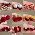 Red Resin Zircon Round Geometric Stud Earrings With Silver Pins Vintage Light Luxury Style view 1