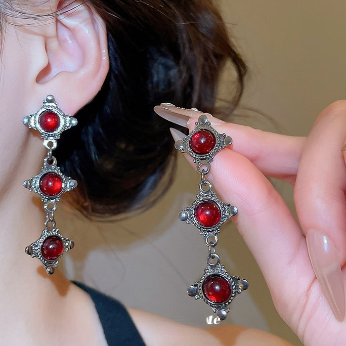 Light Luxury Alloy Resin Round Geometric Dark Style Drop Earrings With Silver Pins